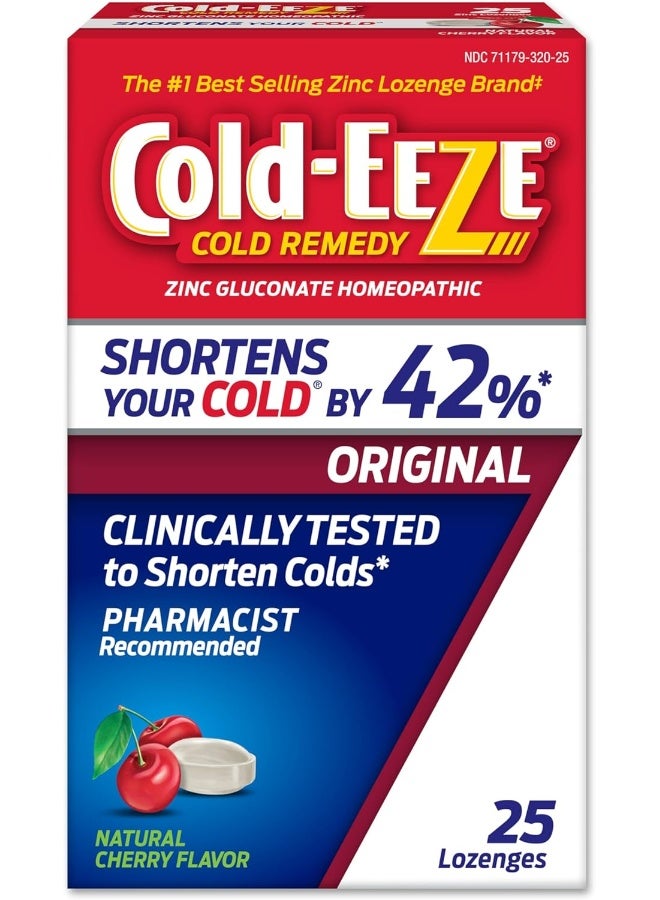 Cold-EEZE Natural Cherry Zinc Lozenges, Homeopathic Cold Remedy, Reduces Duration of the Common Cold, Sore Throat, Cough, Congestion and Post Nasal Drip, 25 Count - Image 1